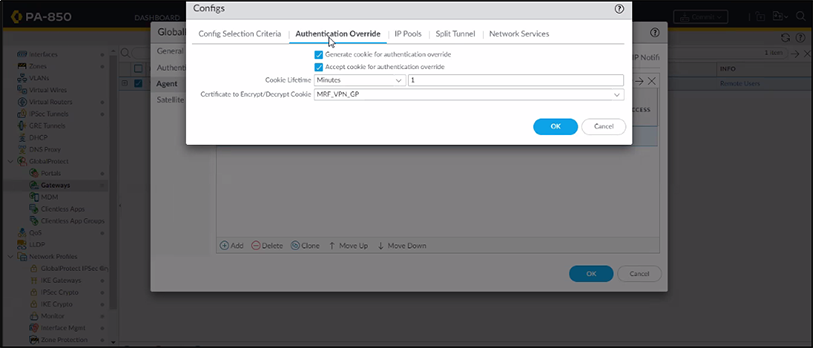 Configure Authentication Override Settings